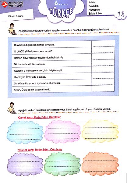 6 sınıf türkçe testleri cümlede anlam